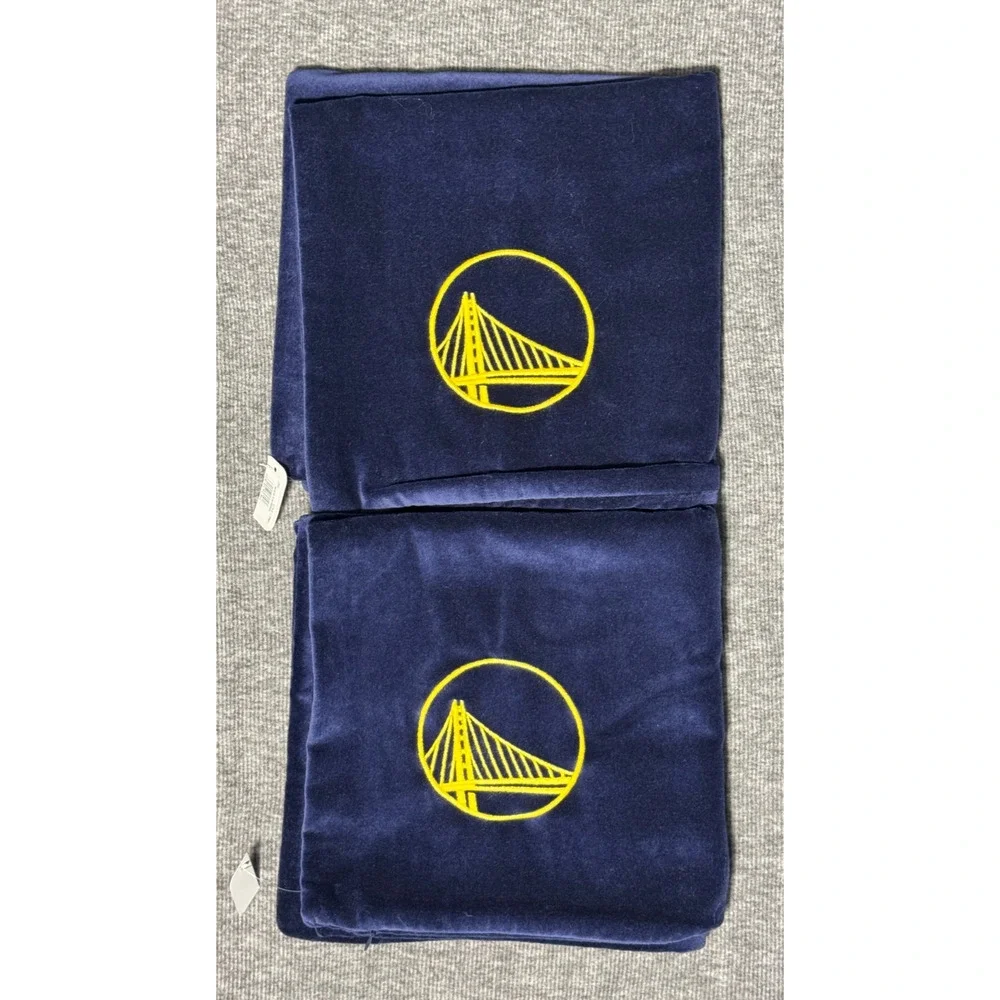 (2) Pottery Barn NBA Golden State Warriors Navy Cotton Velvet Accent Pillow - 2